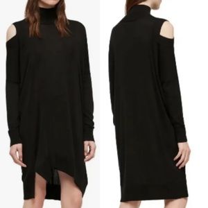 All Saints Cecily Black Turtleneck Cut Out Asymmetric Hem Sweater Dress Black L